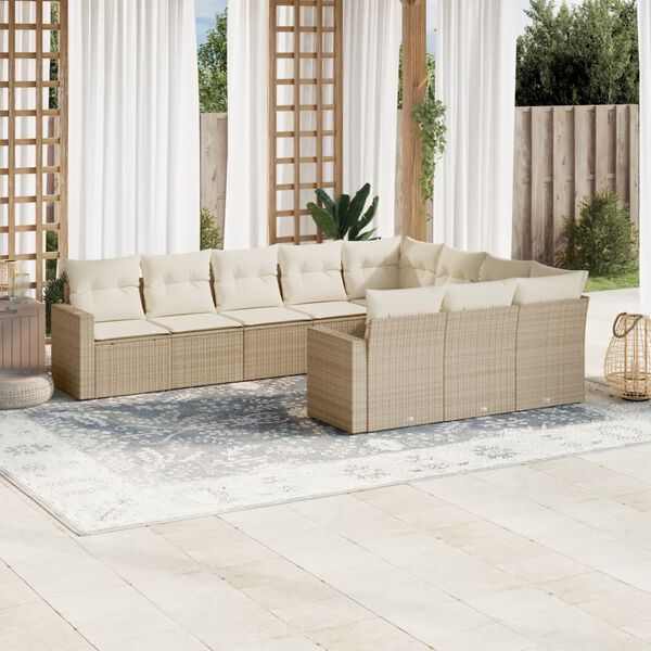 vidaXL Salon de jardin avec coussins 10 pcs beige r&eacute;sine tress&eacute;e