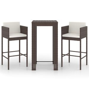 vidaXL Meubles de bar de jardin 3pcs et coussins R&eacute;sine tress&eacute;e Marron