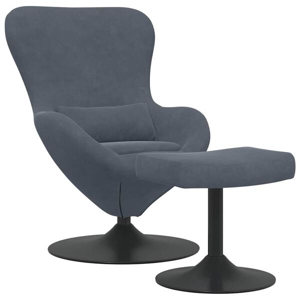 vidaXL Chaise &OElig;uf avec Pouf Gris fonc&eacute; 63 x 73 x 90 cm Velours