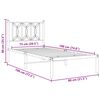vidaXL Cadre de lit m&eacute;tal sans matelas avec t&ecirc;te de lit blanc 75x190cm