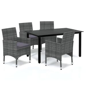 vidaXL Ensemble &agrave; manger de jardin coussins 5pcs R&eacute;sine tress&eacute;e Gris