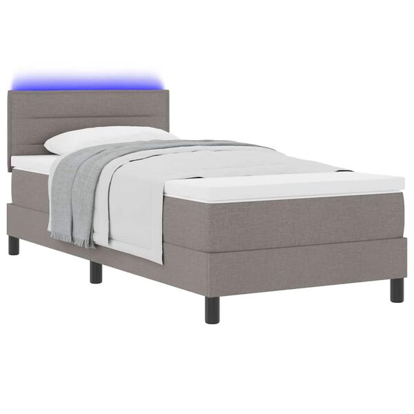 vidaXL Lit &agrave; ressorts avec matelas avec LED Taupe 90 x 200 cm tissu