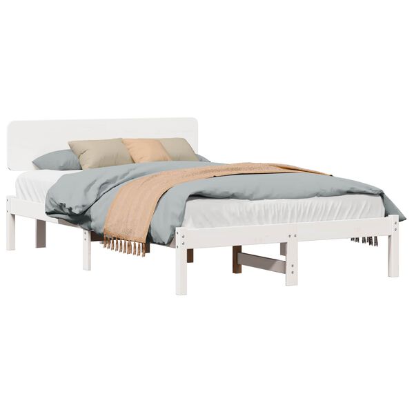 vidaXL Cadre de lit avec t&ecirc;te de lit Blanc 135 x 190 cm Pin massif