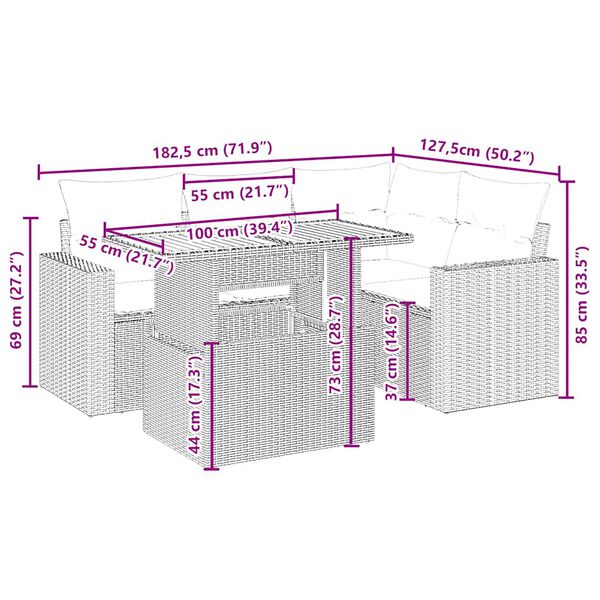 vidaXL Salon de jardin avec coussins 5 pcs beige r&eacute;sine tress&eacute;e
