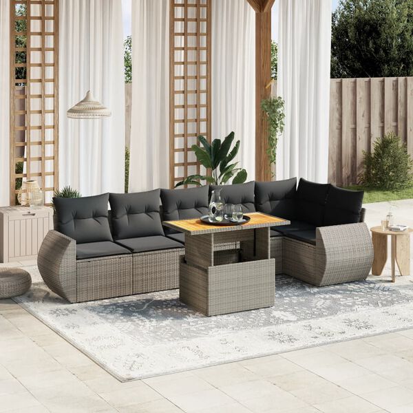 vidaXL Salon de jardin avec coussins 7 pcs gris r&eacute;sine tress&eacute;e