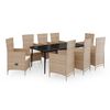 vidaXL Ensemble &agrave; manger de jardin avec coussins 9 pcs Beige
