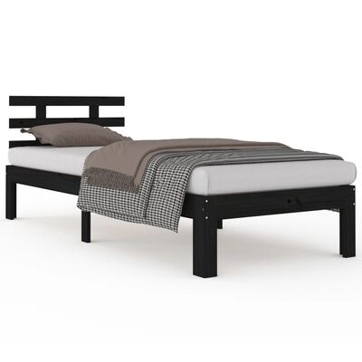 vidaXL Cadre de lit Noir Bois massif 90x190 cm Simple