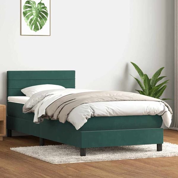 vidaXL Sommier &agrave; lattes de lit et matelas vert fonc&eacute; 80x220 cm velours
