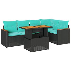 vidaXL Salon de jardin 6 pcs avec coussins noir r&eacute;sine tress&eacute;e