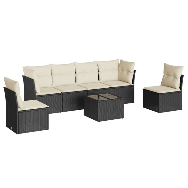 vidaXL Salon de jardin 7 pcs avec coussins noir r&eacute;sine tress&eacute;e