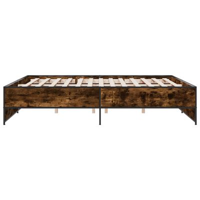 vidaXL Cadre de lit chêne fumé 200x200 cm bois d'ingénierie et métal