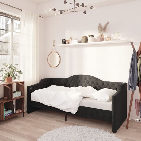 vidaXL Lit avec matelas et &eacute;clairage USB Noir Tissu 90x200 cm