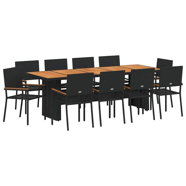 vidaXL Ensemble de salle &agrave; manger pour jardin 11 pcs Noir polyrotin