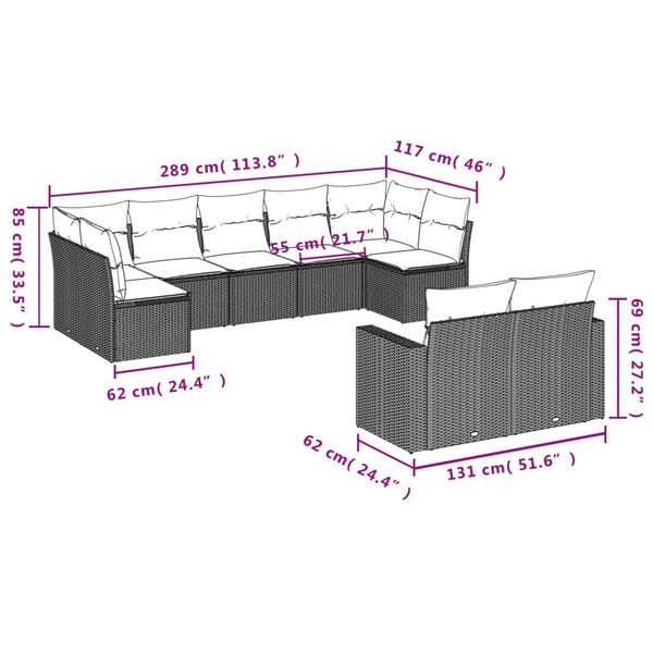 vidaXL Salon de jardin avec coussins 9 pcs beige r&eacute;sine tress&eacute;e