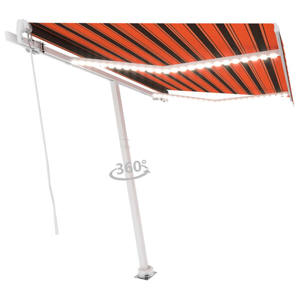 vidaXL Auvent manuel r&eacute;tractable avec LED 300x250 cm Orange et marron