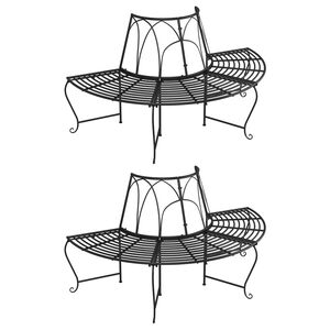vidaXL Banc demi-circulaire tour d'arbre lot de 2 &Oslash;159 cm Noir Acier