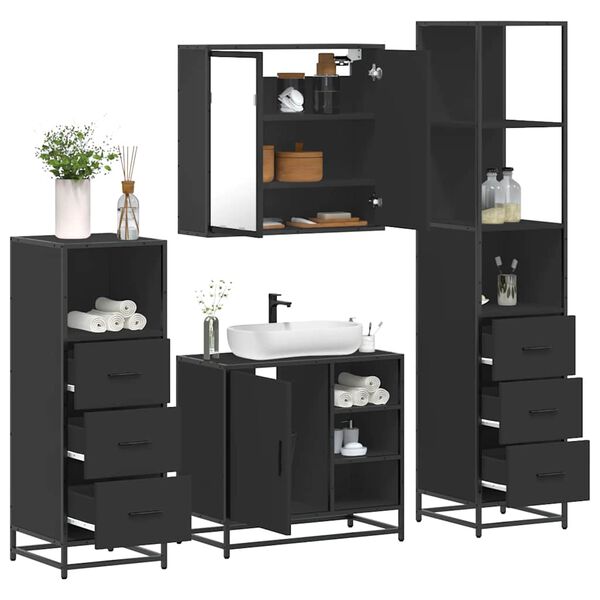 vidaXL Ensemble de meubles salle de bain 4 pcs noir bois d'ing&eacute;nierie
