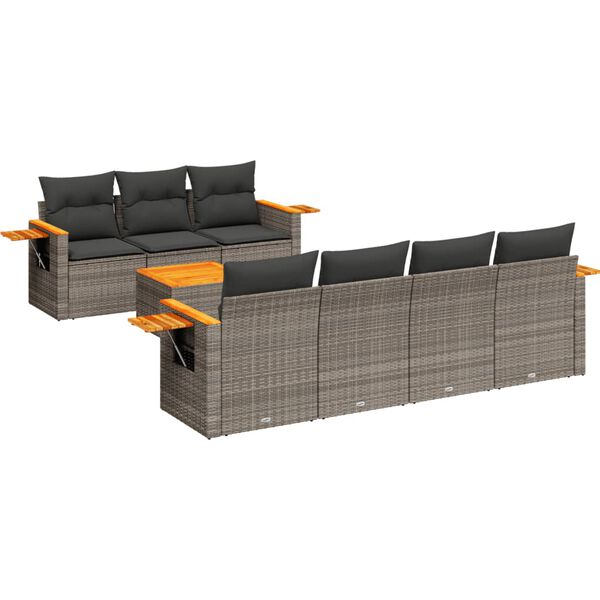 vidaXL Salon de jardin 8 pcs avec coussins gris r&eacute;sine tress&eacute;e