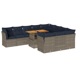 vidaXL Salon de jardin 11 pcs avec coussins gris r&eacute;sine tress&eacute;e