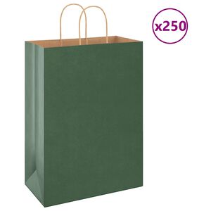 vidaXL Sacs en papier 250 pcs avec poign&eacute;es vert 32x17x44 cm