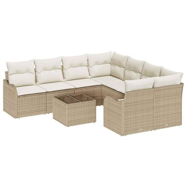 vidaXL Ensemble de canap&eacute; de jardin avec coussin 9 pcs Beige polyrotin