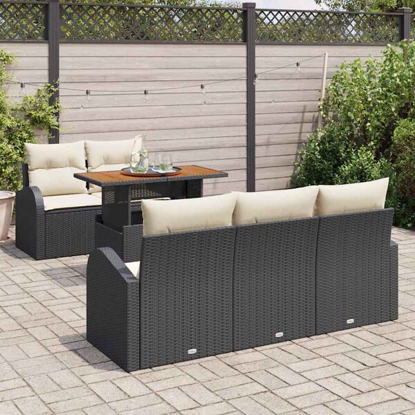 vidaXL Ensemble de canap&eacute; de jardin avec coussin 6 pcs Noir et cr&egrave;me