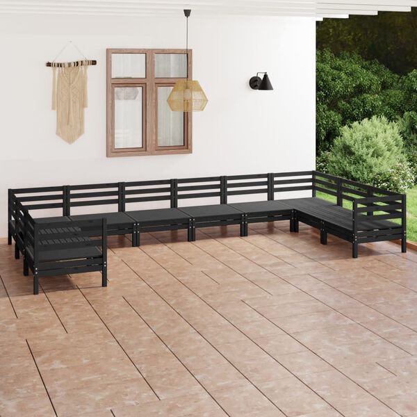 vidaXL Salon de jardin 10 pcs Noir Bois de pin massif