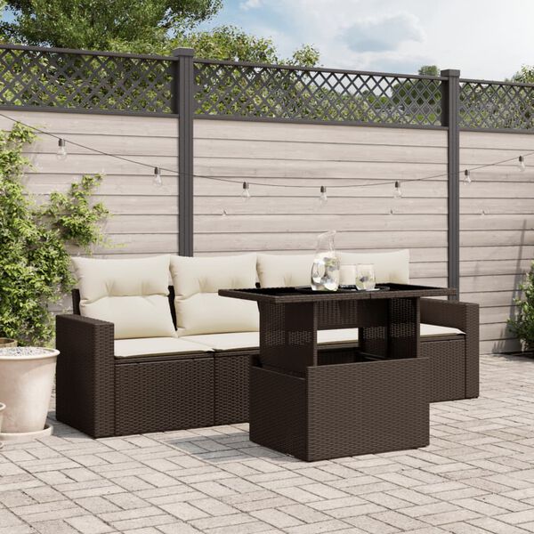vidaXL Salon de jardin avec coussins 5 pcs marron r&eacute;sine tress&eacute;e