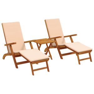 vidaXL Chaise longue inclinable et pliable 3 pcs Beige