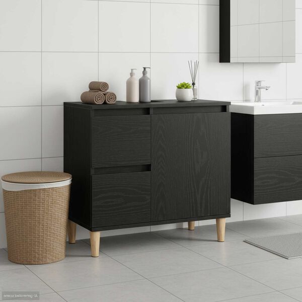 vidaXL Cabinet de salle de bain avec tiroir Ch&ecirc;ne noir 65 x 33 x 60 cm