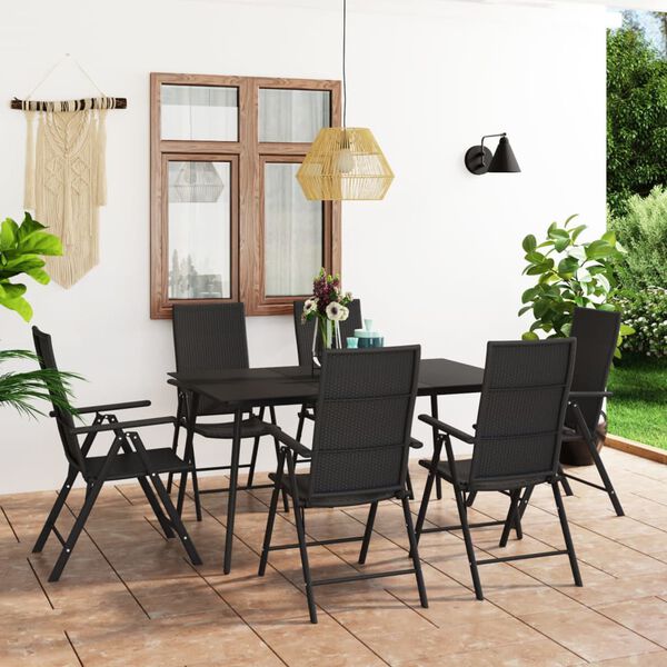 vidaXL Ensemble &agrave; manger de jardin 7 pcs noir