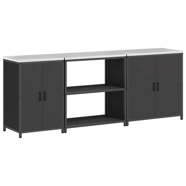 vidaXL Ensemble de rangement cuisine avec &eacute;tag&egrave;re 3 pcs Noir Acier