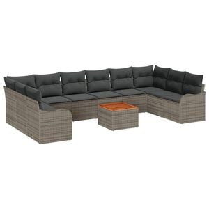 vidaXL Ensemble de canap&eacute; de jardin avec coussin 10 pcs Gris polyrotin