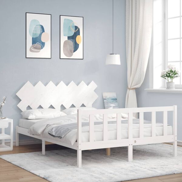 vidaXL Cadre de lit sans matelas blanc 140x190 cm bois de pin massif