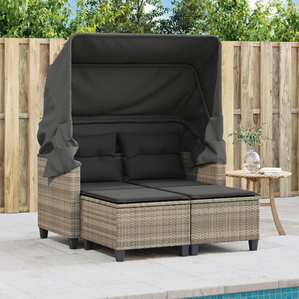 vidaXL Canap&eacute; de jardin 2 places et auvent tabourets gris clair rotin