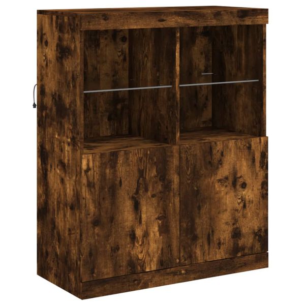 vidaXL Buffet avec lumi&egrave;res LED ch&ecirc;ne fum&eacute; 81x37x100 cm