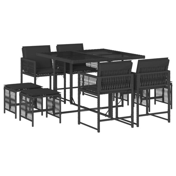 vidaXL Ensemble &agrave; manger de jardin 9pcs coussins noir r&eacute;sine tress&eacute;e