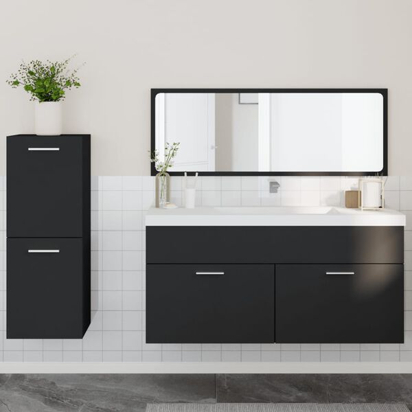 vidaXL Ensemble de meubles salle de bain 3 pcs noir bois d'ing&eacute;nierie