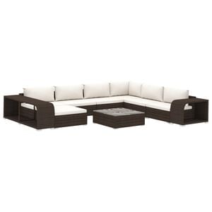 vidaXL Salon de jardin 10 pcs avec coussins R&eacute;sine tress&eacute;e Marron