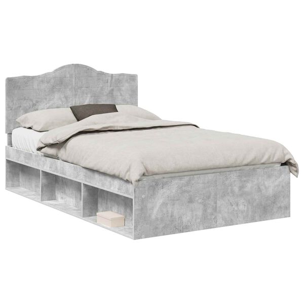 vidaXL Cadre de lit Gris B&eacute;ton 135 x 190 cm Pin massif