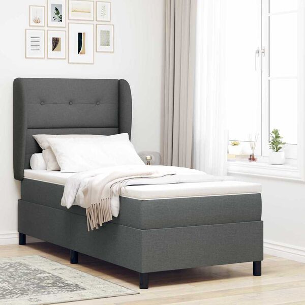 vidaXL Lit &agrave; ressorts avec matelas Gris fonc&eacute; 90 x 200 cm tissu