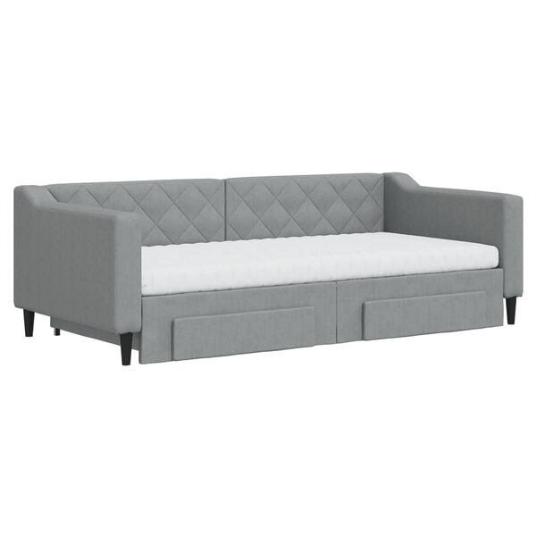 vidaXL Lit de jour avec gigogne et tiroirs gris clair 90x190 cm tissu