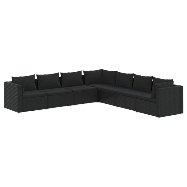 vidaXL Salon de jardin 7 pcs avec coussins R&eacute;sine tress&eacute;e Noir