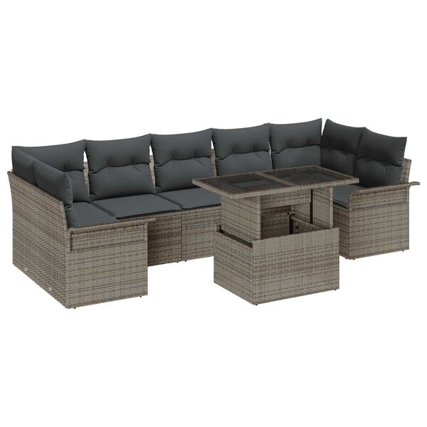 vidaXL Ensemble de canap&eacute; de jardin avec coussin 8 pcs Gris Poly rotin