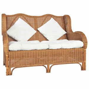vidaXL Canap&eacute; 2 places Marron clair Rotin naturel et lin