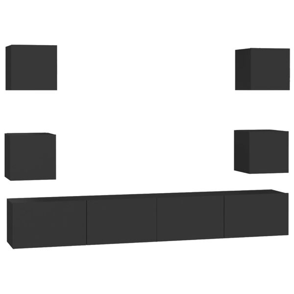 vidaXL Ensemble de meubles TV 6 pcs Noir Bois d'ing&eacute;nierie