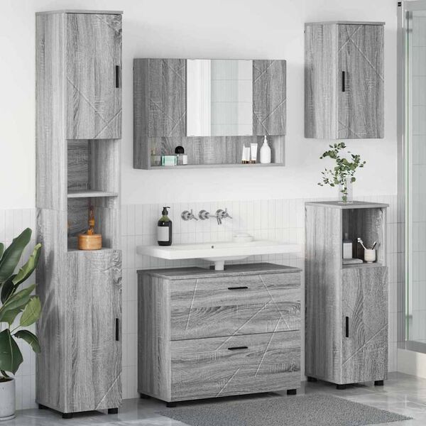 vidaXL Ensemble de mobilier de salle de bain 5 pcs Gris Sonoma