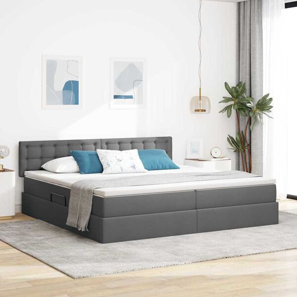 vidaXL Lit avec rangement et LED Gris fonc&eacute; 200 x 200 cm tissu