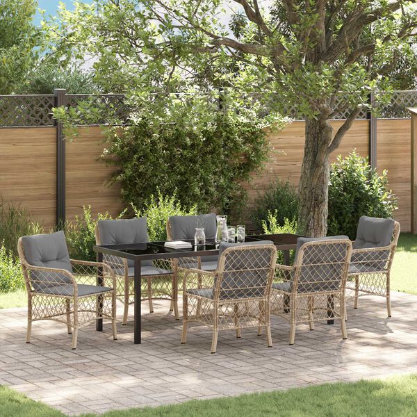 vidaXL Ensemble de salle &agrave; manger pour jardin 7 pcs Beige polyrotin