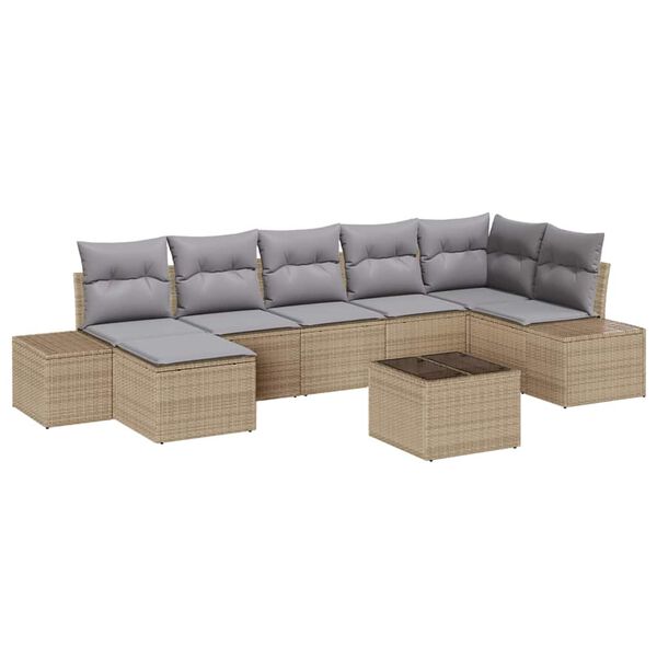 vidaXL Ensemble de canap&eacute; de jardin avec coussin 7 pcs Beige polyrotin